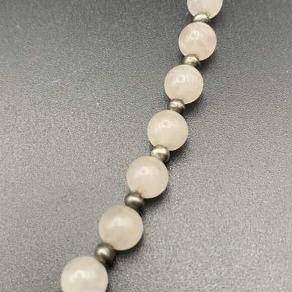 Vintage Pale Rose Quartz Beaded Necklace Silver Tone 6mm 19" Healing Boho Retro - Picture 4 of 8